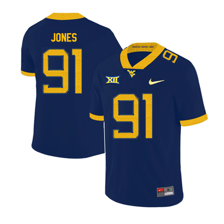 NCAA Men's Reuben Jones West Virginia Mountaineers Navy #91 Nike Stitched Football College 2019 Authentic Jersey HT23P11AA